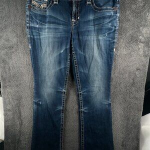 Big Star Miki Denim Jeans Women Blue 32L Cotton Stretch Embroidered Western